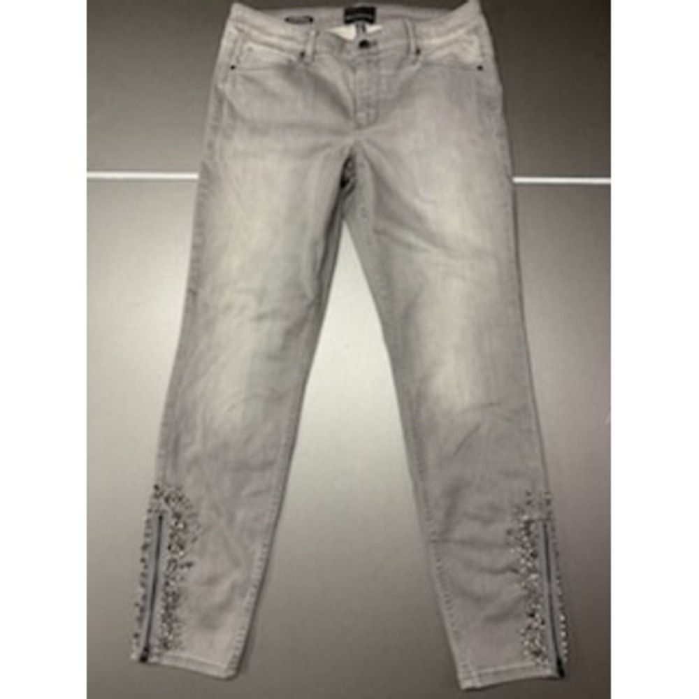 White House Black Market Grey Embellished Skinny Ankle Jeans Size 10 Rhinestone